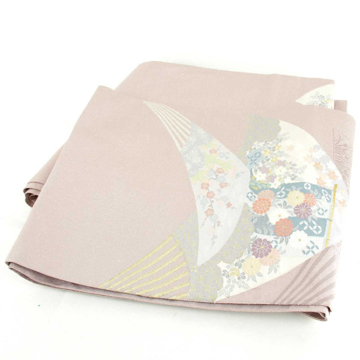 美品『USED』 
 
 加賀扇面文 袋帯 
正絹と思われます 白梅色